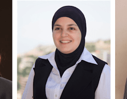 A composite photo of 2019 Holman Prizewinners Yuma Decaux, Mona Minkara and Alieu Jaiteh