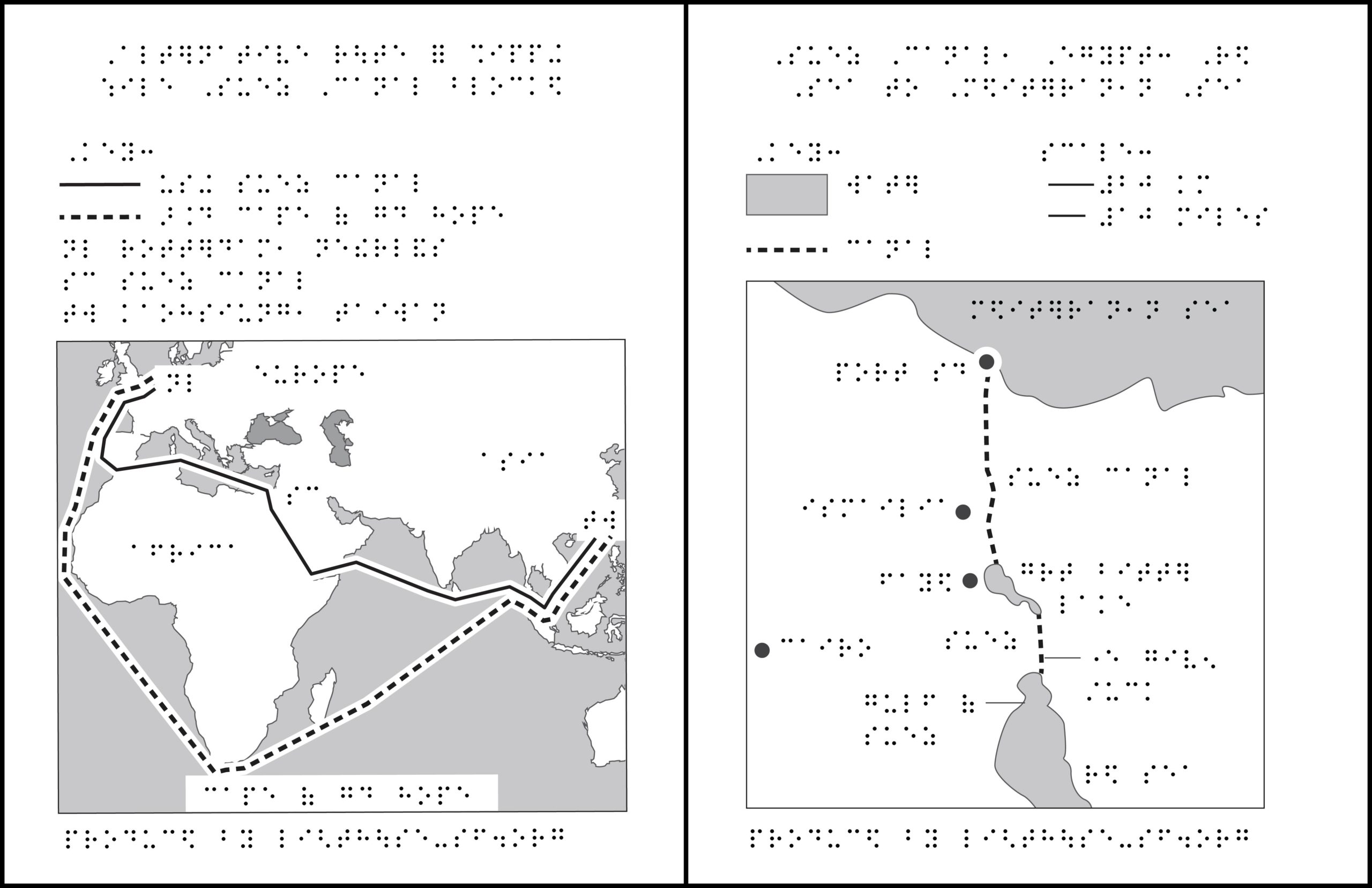 two maps of suez canal, detail of Egypt and route through Asia, Africa, Europe