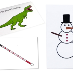 Holiday Cards_Dino_Cane_Snowman Tactile and Braille holiday cards designed by MAD Lab sold at Adaptations.org