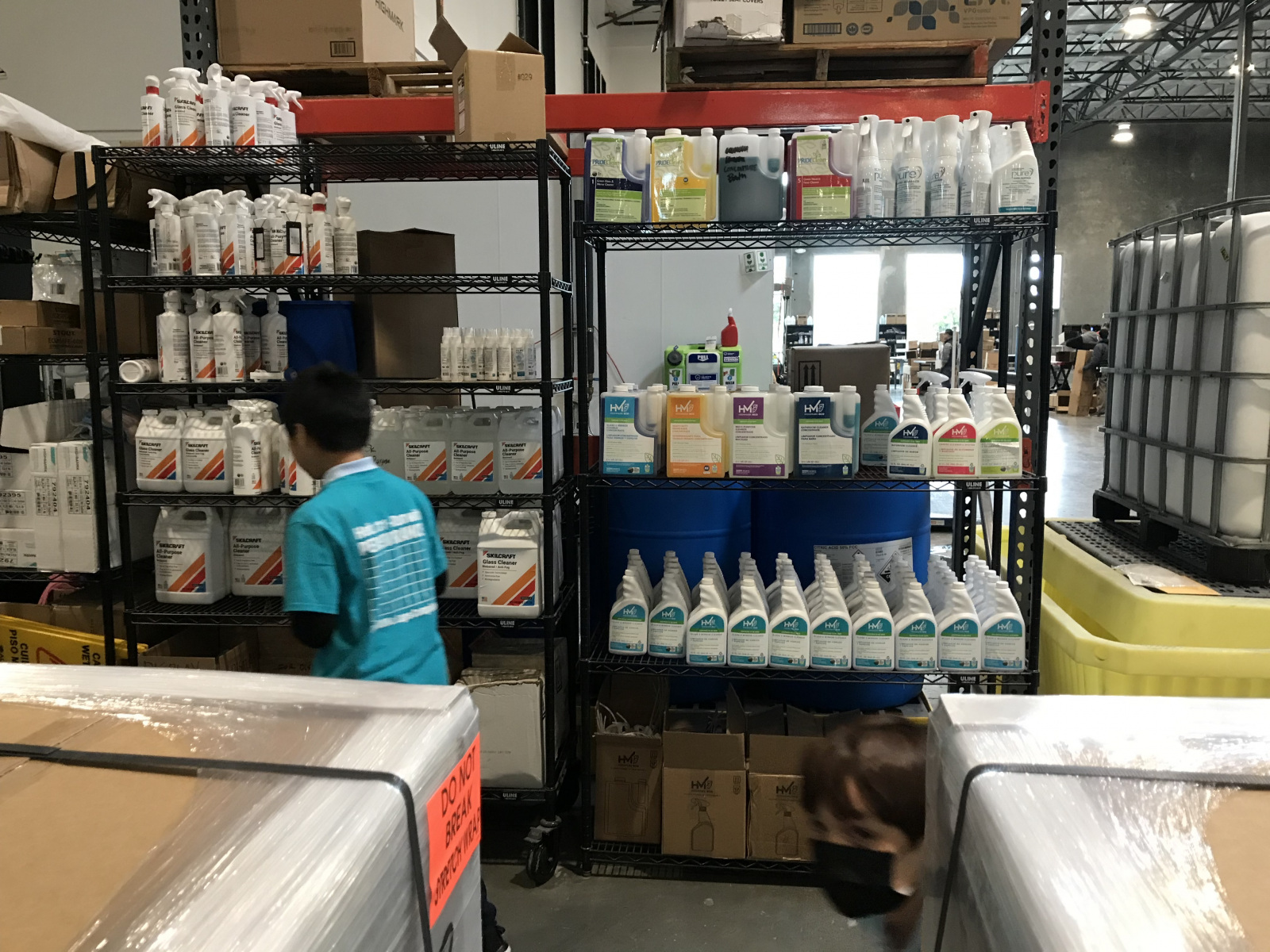 Student looks at cleaning products A student looks at cleaning products