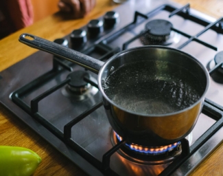 A pot with water boiling