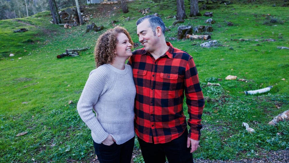 Enchanted Hills chef Matthew Beard and his wife Kristen, a former Enchanted Hills counselor, pause while on a walk on the grounds of Enchanted Hills on Mount Veeder outside Napa on Friday, Feb. 7. The camp was built for blind and low-vision people of all ages. Matthew Beard is legally blind.